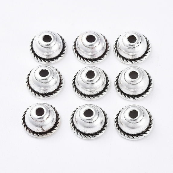 100pc Tibetan Style Alloy Bead Caps Apetalous Antique Silver Lead Free & Cadmium Free & Nickel Free 8x4mm Hole: 2mm Inner diameter: 5mm