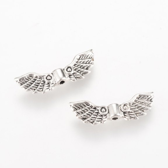 100pc Tibetan Style Alloy Beads Wing Cadmium Free & Lead Free Silver 7x22x3mm Hole: 1mm