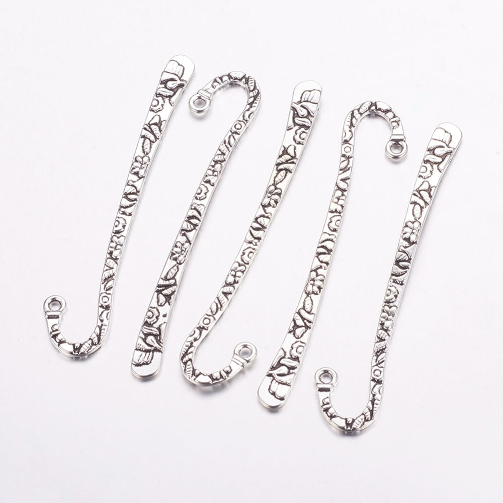 100pc Tibetan Style Alloy Bookmarks Lead Free and Cadmium Free Antique Silver 79.5x15.5x2mm Hole: 2mm