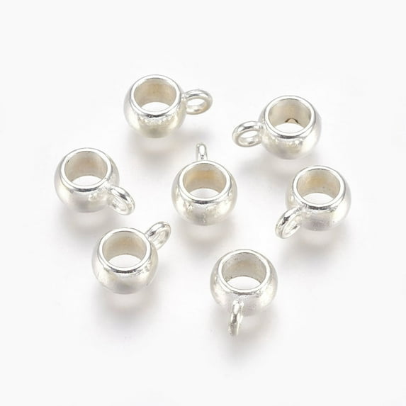 100pc Tibetan Style Alloy Tube Bails Loop Bails Lead Free and Cadmium Free Rondelle Silver 8x5mm Hole: 2mm 5mm Inner Diameter