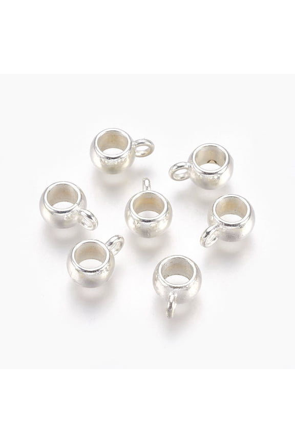 100pc Tibetan Style Alloy Tube Bails Loop Bails Lead Free and Cadmium Free Rondelle Silver 8x5mm Hole: 2mm 5mm Inner Diameter