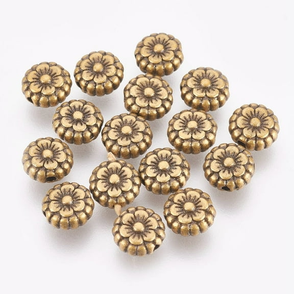 100pc Tibetan Style Beads Alloy Beads Lead Free Cadmium Free Antique Bronze Color Flower Great for Mother's Day Gifts making 7.5mm in diameter 3.5mm thick hole: 1mm