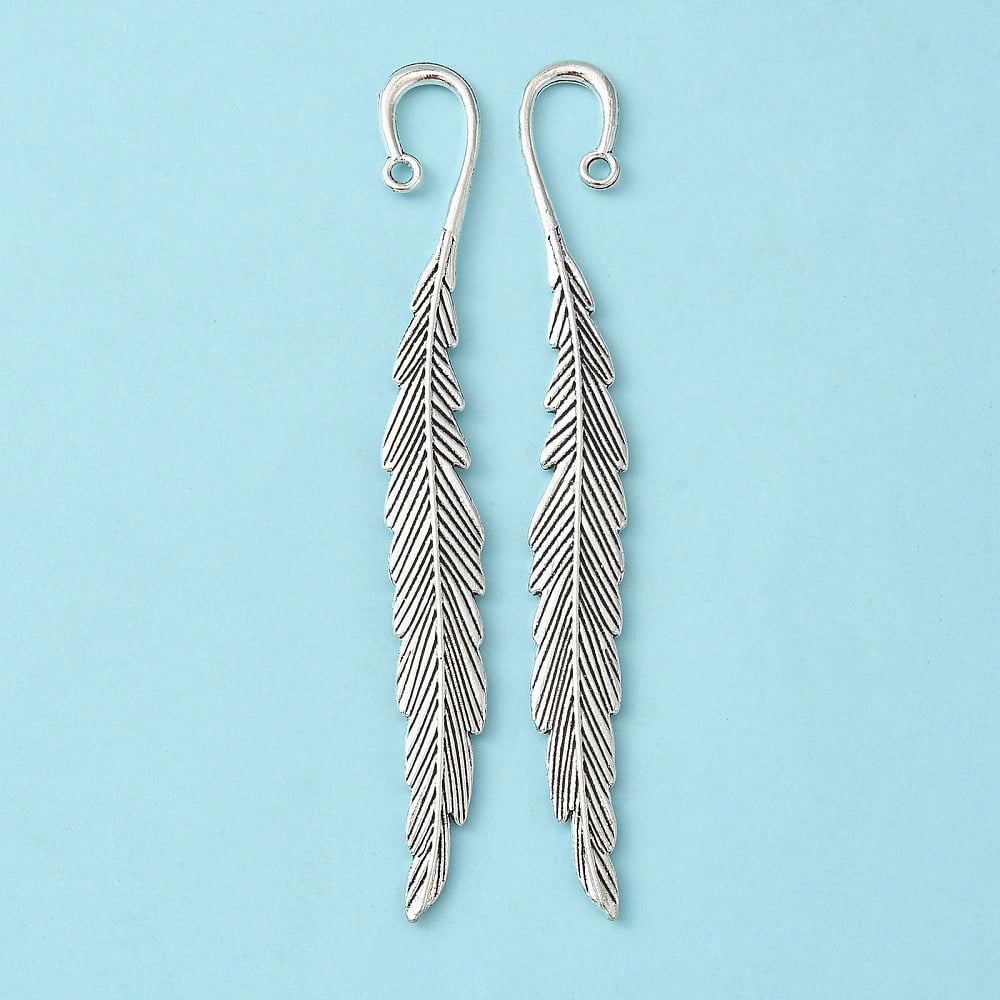 100pc Tibetan Style Bookmarks Leaf Cadmium Free & Lead Free Antique Silver 117x13x4mm Hole: 2mm