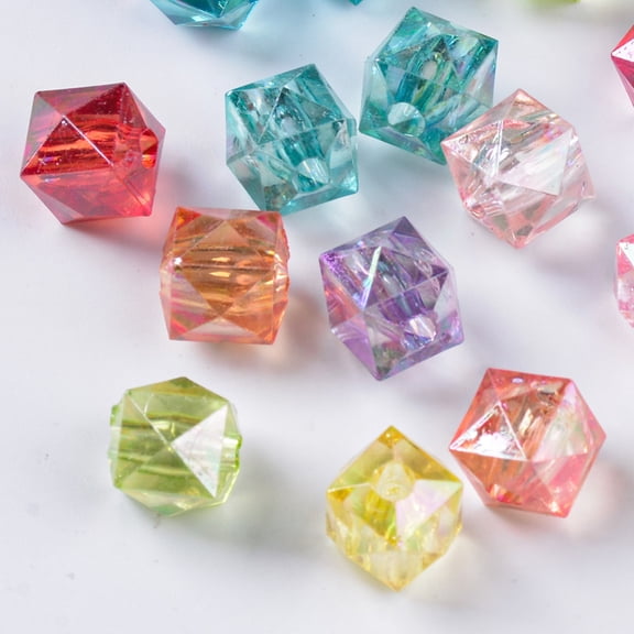100pc Transparent Acrylic Beads AB Color Plated Faceted Cube Mixed Color 9.5x9.5x9mm Hole: 2.5mm Material Acrylic