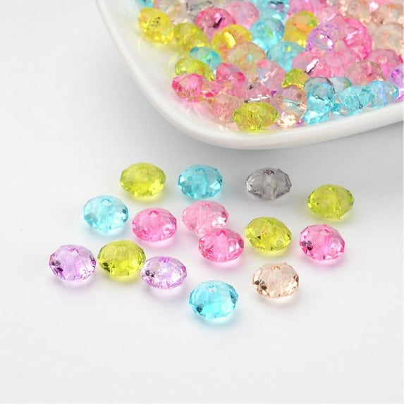 100pc Transparent Acrylic Faceted Rondelle Beads Mixed Color 8mm in diameter 5mm thick hole: 1.5mm