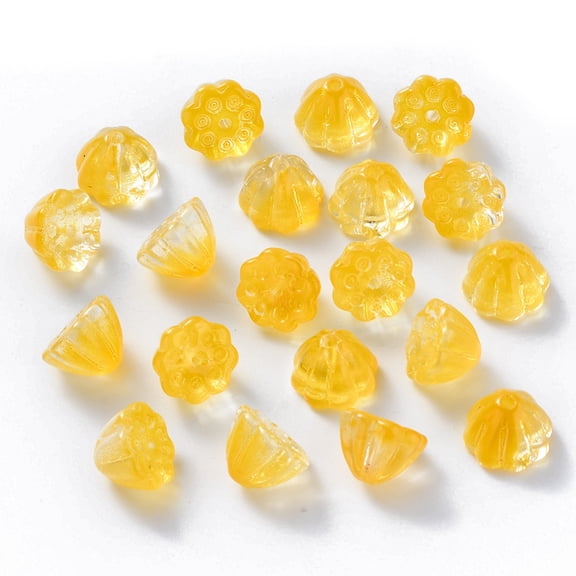100pc Transparent Baking Painted Glass Beads Imitation Jade Lotus Pod Gold 11x10.5x8mm Hole: 1mm