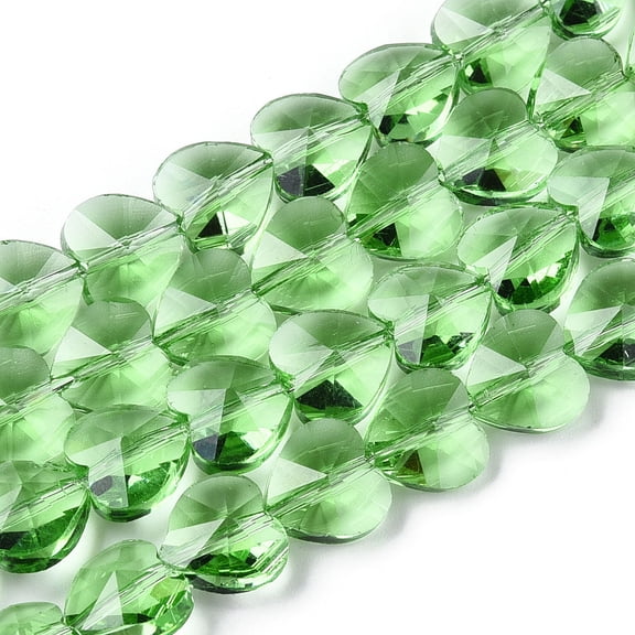 100pc Transparent Glass Beads Faceted Heart Lime Green 10x10x6.5mm Hole: 1mm