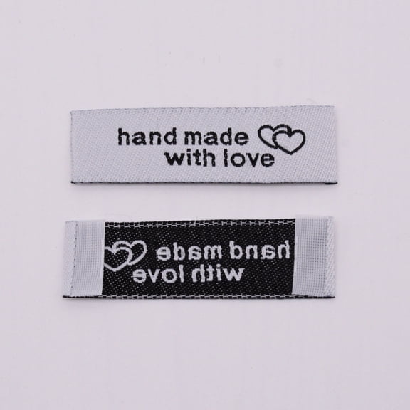 100pc Woven Sewing Labels Polyester Labels Made by Label Weavers Word Handmade with Love White 50x15x0.4mm
