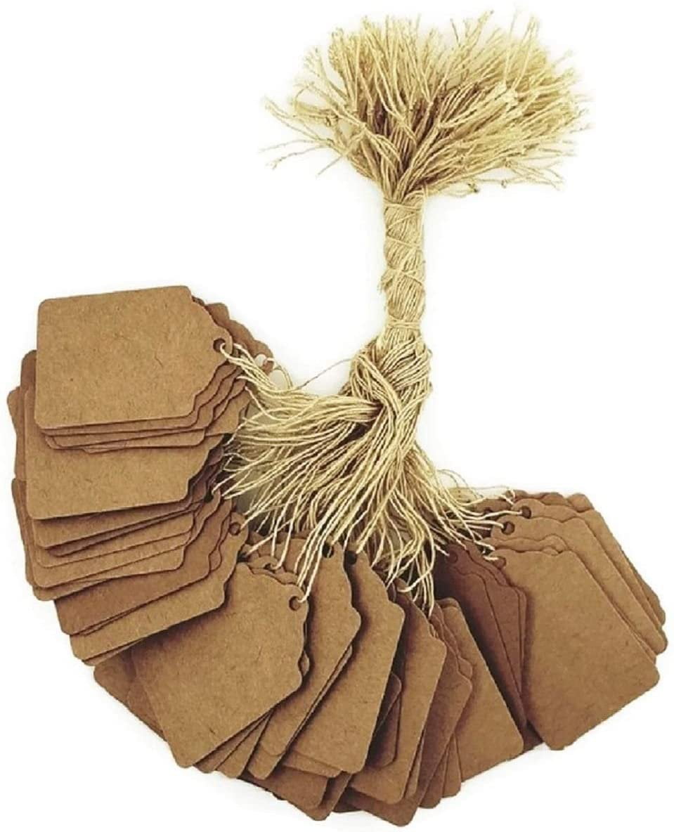 100-Pack Kraft Gift Tags 1 7/8 X 1 1/4 - Strung Price Labels For Jewelry & Crafts