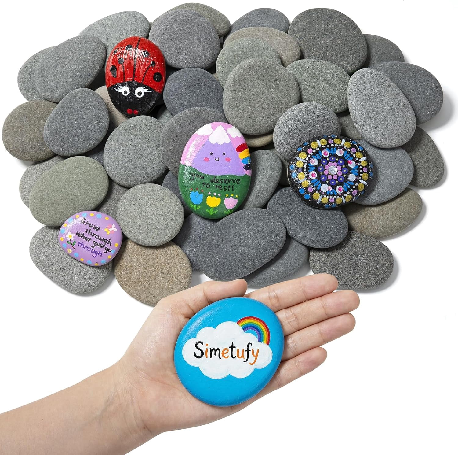 100pcs 1.5-3in River Rocks for Painting,2 Sizes Flat Smooth Rocks for Arts & DIY, Kindness Rocks, Paint Stones for Craft (50pcs Each Size: 1.5-2in, 2-3in)
