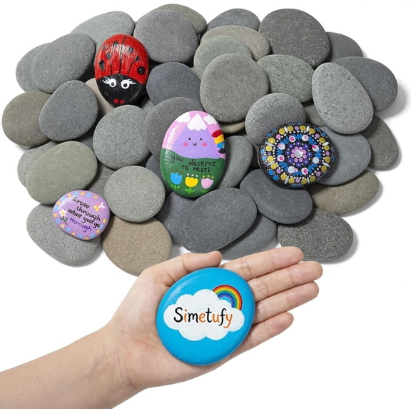 100pcs 1.5-3in River Rocks for Painting,2 Sizes Flat Smooth Rocks for Arts & DIY, Kindness Rocks, Paint Stones for Craft (50pcs Each Size: 1.5-2in, 2-3in)