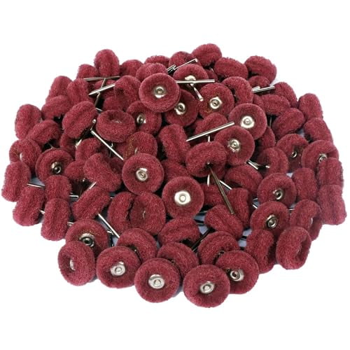 100pcs 1" Abrasive Wheel Buffing Polishing Wheel Set for Rotary Tool, with 2.35mm Shaft for Rust Removal Deburring Metal Polishing Red 320#