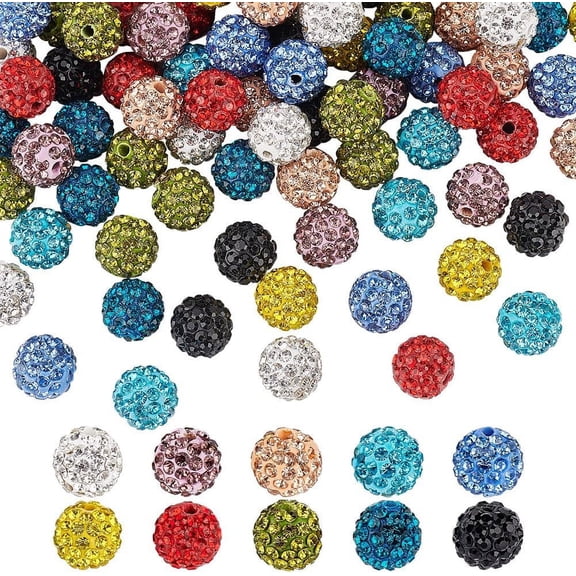 100pcs 10 Colors 10mm Rhinestone Beads Colorful Polymer Clay Pave Rhinestone Beads Polymer Beads Disco Ball Beads 1.5mm Hole Round Diamond Beads for Jewelry Making Party Decoration colorful DIY