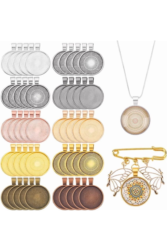 100pcs 10 Colors Bezels Pendant Trays Blanks Vintage Style Cabochon Settings Round Flatback Pendant Base Gemstone Settings Bezels DIY