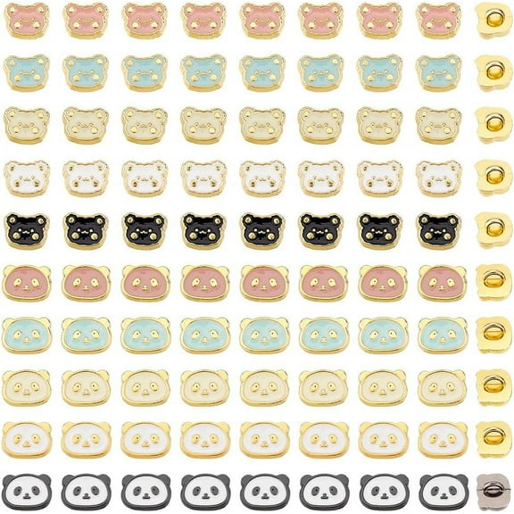 100pcs 10 Styles Mini Bears Panda Buttons Set Metal 1-Hole Buttons Alloy Craft Buttons for DIY Projects Handicrafts Sewing Cloth Making Scrapbooking Home Dector 6.5/7.5mm