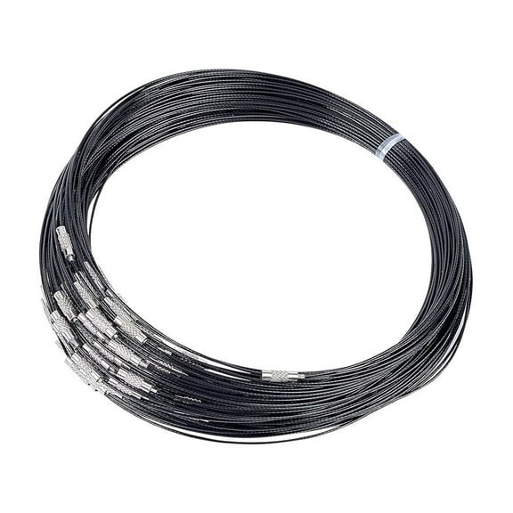 100pcs 100 Strands 17.5" Steel Wire Necklace Cord Jewelry Wire with Brass Screw Clasp Beading Wire Chains for DIY Jewelry Making-Black