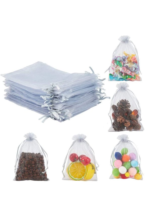100pcs 100PCS 4x6 Inches LightGrey Organza Gift Bags with Drawstring Wedding Favors Bag Drawstring Organza Jewelry Candy Pouch Party Wedding Favor Gift Bags