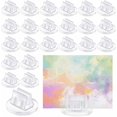 thumbnail image 1 of 100pcs 100Pcs Paper Miniature Bases Plastic Business Card Holder Clear Paper Board Clips Game Card Stands 19.5x11mm Card Stands for Table Numbers Place Card Weddings Anniversary Party, 1 of 5