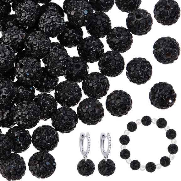 100pcs 10mm Black Rhinestone Beads Black Clay Beads Polymer Bead Clay Pave Disco Ball Round Diamond Bead Sparkle Beaded Stone