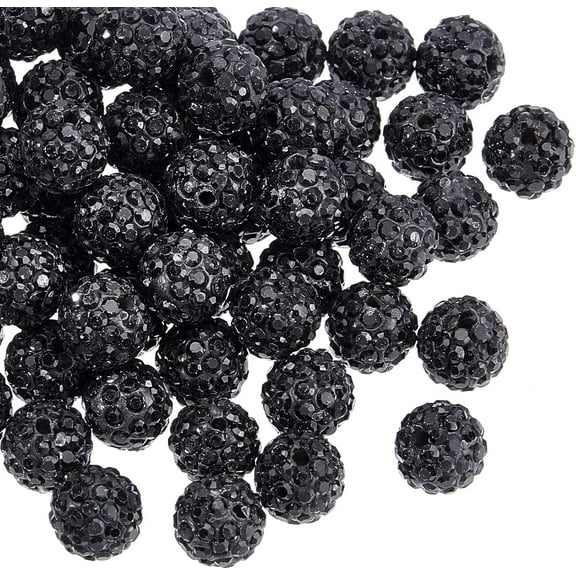 100pcs 10mm Black Rhinestone Beads Black Clay Beads Polymer Crystal Beads Clay Pave Disco Ball Round Diamond Clay Beads for Necklace Bracelet Jewelry Making Party Decoration