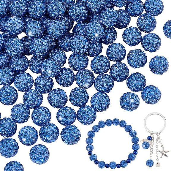 100pcs 10mm Blue Rhinestones Beads Pave Disco Ball Clay Beads Polymer Clay Rhinestone Beads Round Diamond Beads for Baseball Necklace Bracelet Earring Jewelry Making Christmas for diy