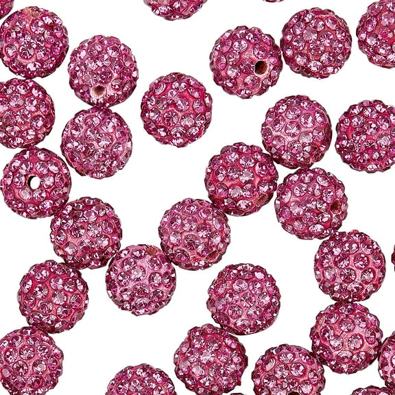 100pcs 10mm Fuchsia Rhinestones Pave Disco Ball Clay Beads Polymer Clay Rhinestone Beads Round Charms Crystal Diamond Beads for Bracelet Necklace Earring Christmas Decor