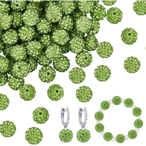 100pcs 10mm Green Rhinestone Beads Green Polymer Clay Beads Beads Pave Disco Ball Clay Beads Round Diamond Clay Beads for DIY