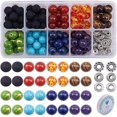 thumbnail image 1 of 100pcs+ 10mm Natural 7 Chakra Lava Stone Beads Round Loose Beads Kit Spacer Beads with Crystal Strings for Essential Oil, 1 of 8