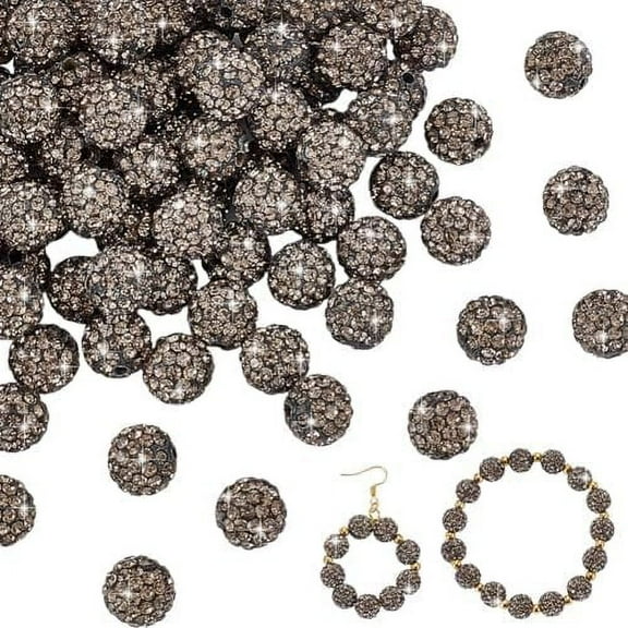 100pcs 10mm Rhinestone Beads Gray Clay Beads Round Pave Disco Ball Beads Diamond Beads Bling Loose Spacer Beads for Jewelry Bracelets Necklaces Earrings DIY Crafts Making