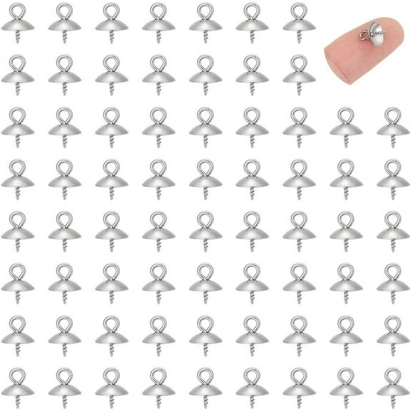 100pcs 10x8mm 304 Stainless Steel Peg Bails Pendants Screw Peg Bails Small Screw Eye Pins Clasps 1.2mm Pin Eye Screws Connectors for Half Drilled Beads Jewelry Earring Making Hole 2mm