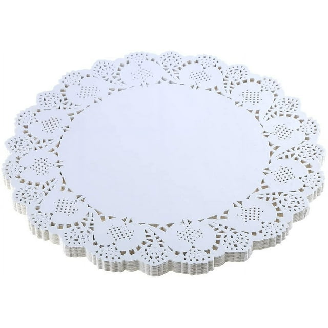 100pcs 12.5 Inch Round White Paper Lace Doilies Elegant Flower Design