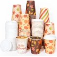 100pcs 12 Oz Fall Coffee Cups With Lids Disposable Pumpkin Maple Leaves