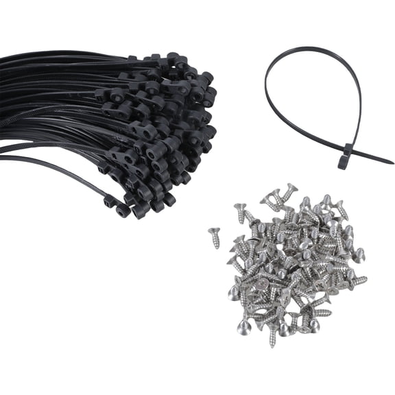 100pcs 12 inches Black Nylon Cable Ties Screw Mountable Ties Screw Mounting Cable Ties for Fencing & Wire Managements