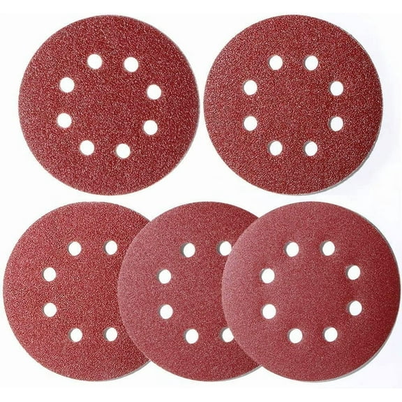 100pcs 125mm Sanding Discs, (Hook and Loop 20 x 40/60/80/120/180 Mixed Grit), 8 Hole 5 Inch Round Sanding Discs Pads for Random Orbital Sander by