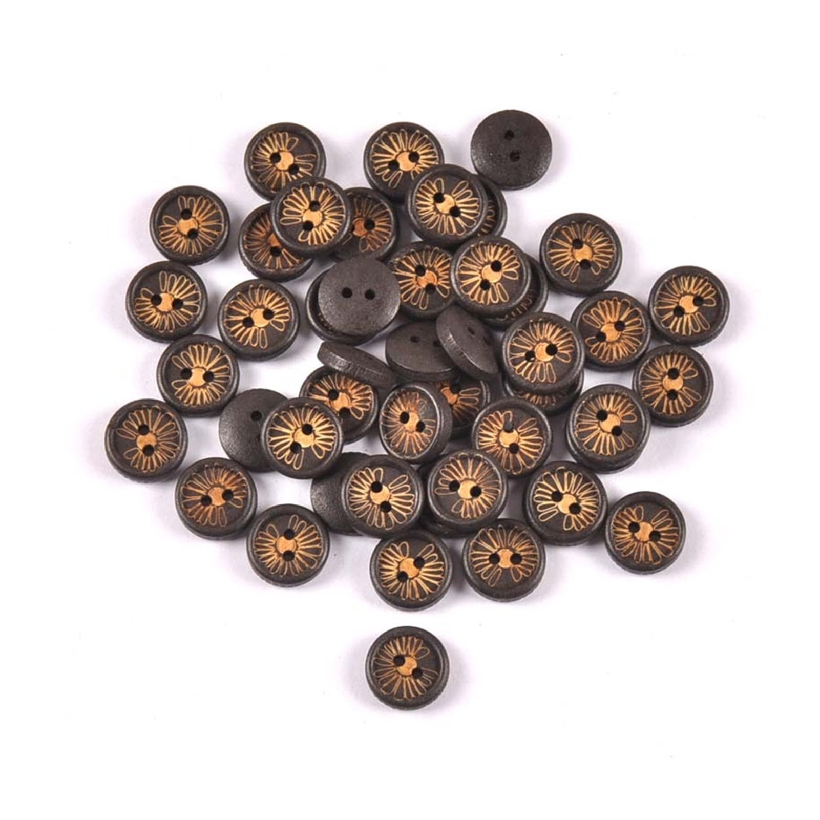 100pcs 12mm Dark Brown Round Flower Pattern Wooden Decorative Buttons for Sewing Scrapbooking Handmade