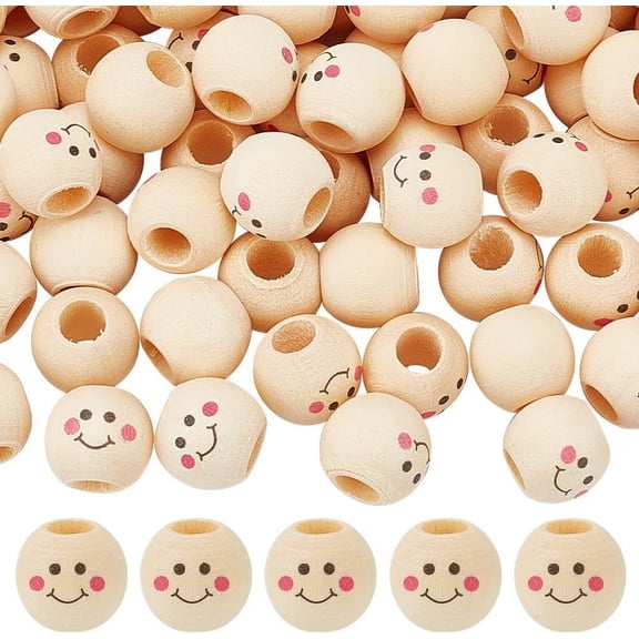 100pcs 12mm Face Wood Beads Round Wooden Beads Painted Head Beads Face Beads Round Spacer Beads with 5mm Hole for DIY Crafts Hanging Decorations Jewelry Making