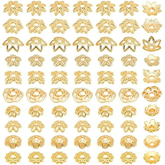 100pcs 14K Gold Flower Bead Cap Bead End Caps Brass Filigree Metal Spacer Beads Caps End Charm Caps