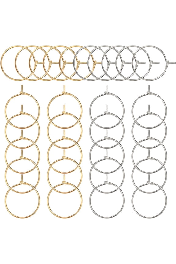 100pcs 15mm 2 Colors Stainless Steel Hoop Earring Beading Hoops for Women Dangle Hoops colorful