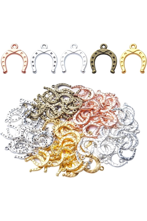 100pcs 16mm13mm Horseshoe Charms Pendant Alloy Vintage Beads Charms for Jewelry Making Necklace Bracelet DIY,5 Colors