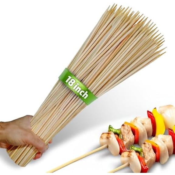 100pcs 18" long Bamboo Skewers Sticks for Grilling BBQ Kabob Barbecue Marshmallow Roasting Stick Thick Natural Wooden Smore Sticks Craft (18 inch)