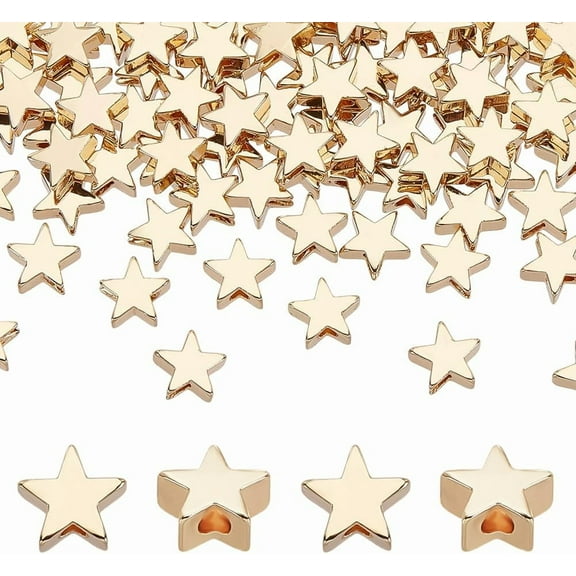 100pcs 18K Gold Plated Star Beads 6mm Star Charms Brass Spacer Beads Twinkle Star Beads Metal Beads for Bracelet Necklace Earring Jewelry Making DIY Crafts 4th of July