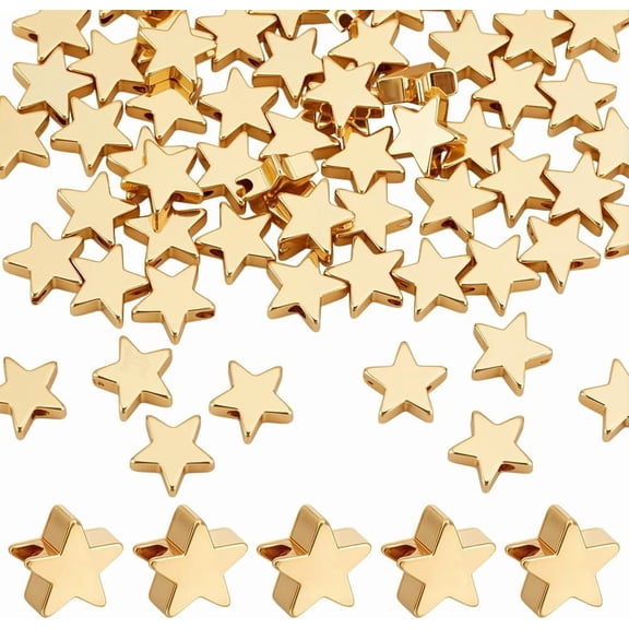 100pcs 18K Gold Plated Star Beads 8mm Twinkle Star Beads Long-Lasting Spacer Bead Stars Shaped Craft Bead