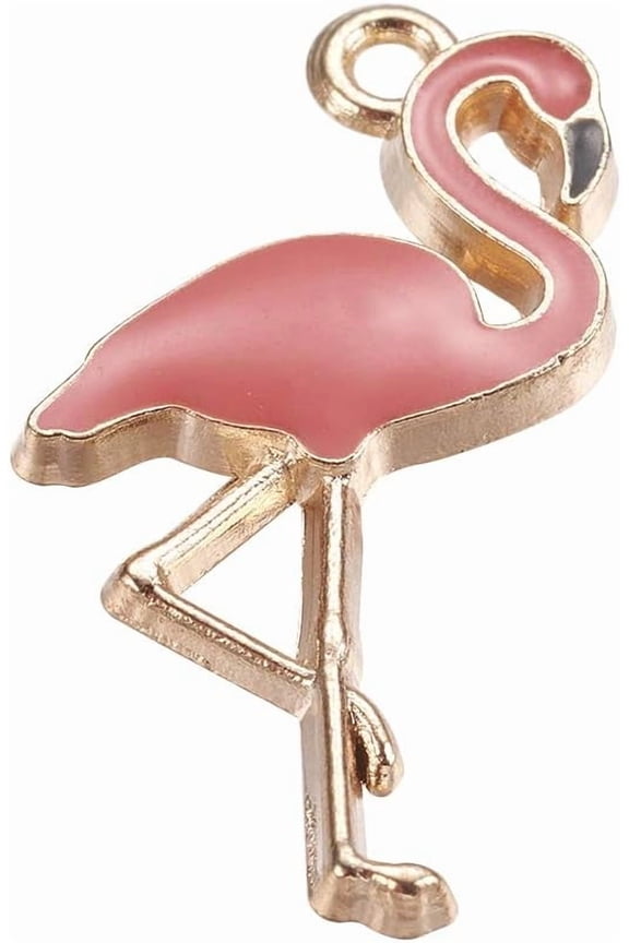 100pcs 1mm Animal Jewelry Theme Pale Violet Red Enamel Flamingo Pendant Light Gold Alloy Cute Flamingo Dangle Charms Flamingo Charms Gifts for Her 26x14mm