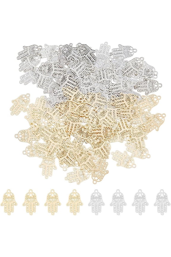 100pcs 2 Colors Brass Hamsa Hand Charm Ftima Symbol Pendant Jewish Hand Pendant