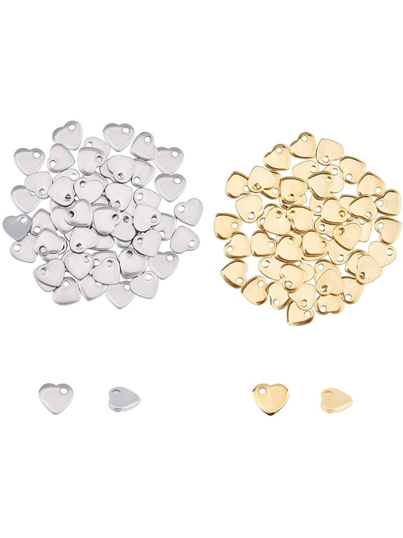 100pcs 2 Colors Flat Heart Charm Tiny Love Pendant Stainless Steel Charm Hypoallergenic Metal Charm 1mm Small Hole for DIY Jewelry Findings Making 6mm Wide DIY