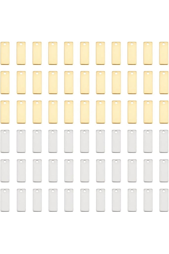 100pcs 2 Colors Stainless Steel Rectangle Blank Tags Metal Blank Tag Charms Stamping Small Tags Charms Dangle Charm for DIY Earring Jewelry Making colorful