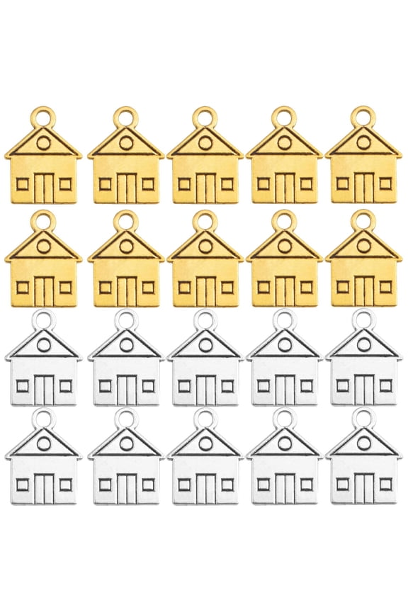 100pcs 2 Colors,Tibetan House Shape Pendant Charms Vintage Alloy Small Double-sided House Pendants for DIY Necklace Bracelet Jewelry Making Decoration