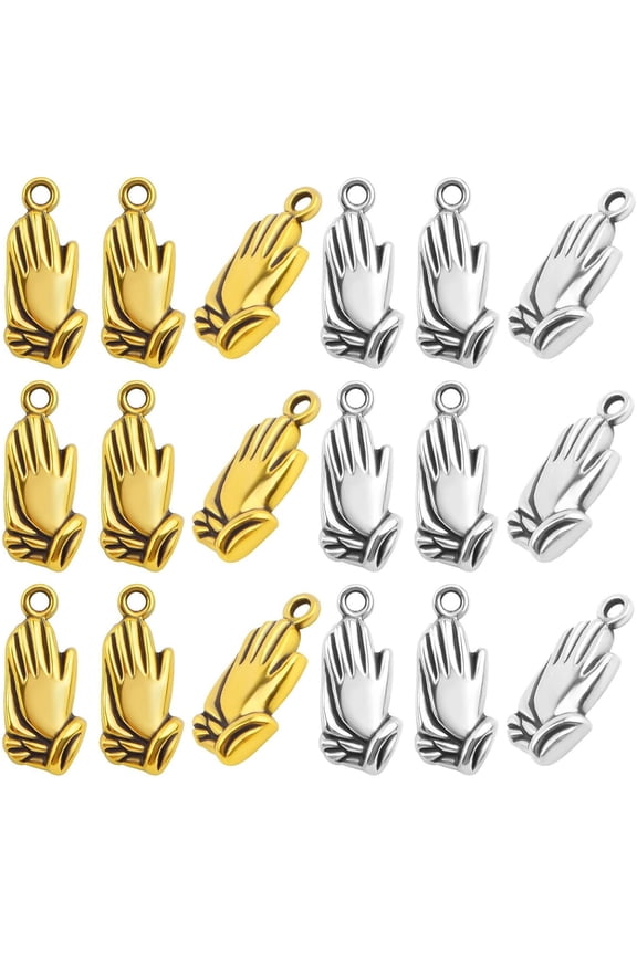 100pcs 2 Colors Vintage Praying Hands Charms Alloy Creative Religious Prayer Dangle Pendants Craft Supplies for DIY Bracelets Necklaces Jewelry Making Findings