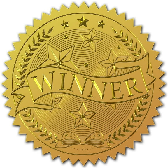 100pcs 2" Gold Winner Foil Stickers Competition Reward Certificate Seals Star Offical Achievement Gold Embossed Round Sticker