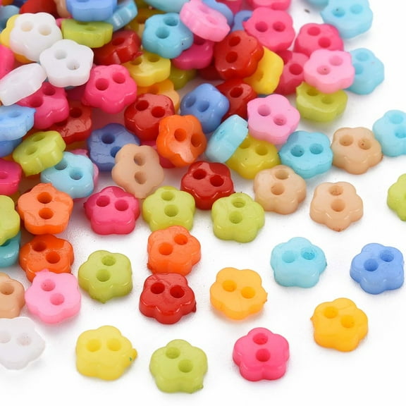 100pcs 2-Hole Plastic Buttons Flower Mixed color 6x6x2mm Hole: 1.5mm